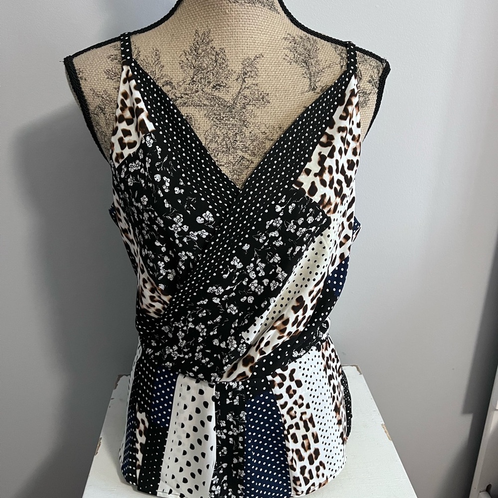 CAbi Black and White Mixed Print Camisole